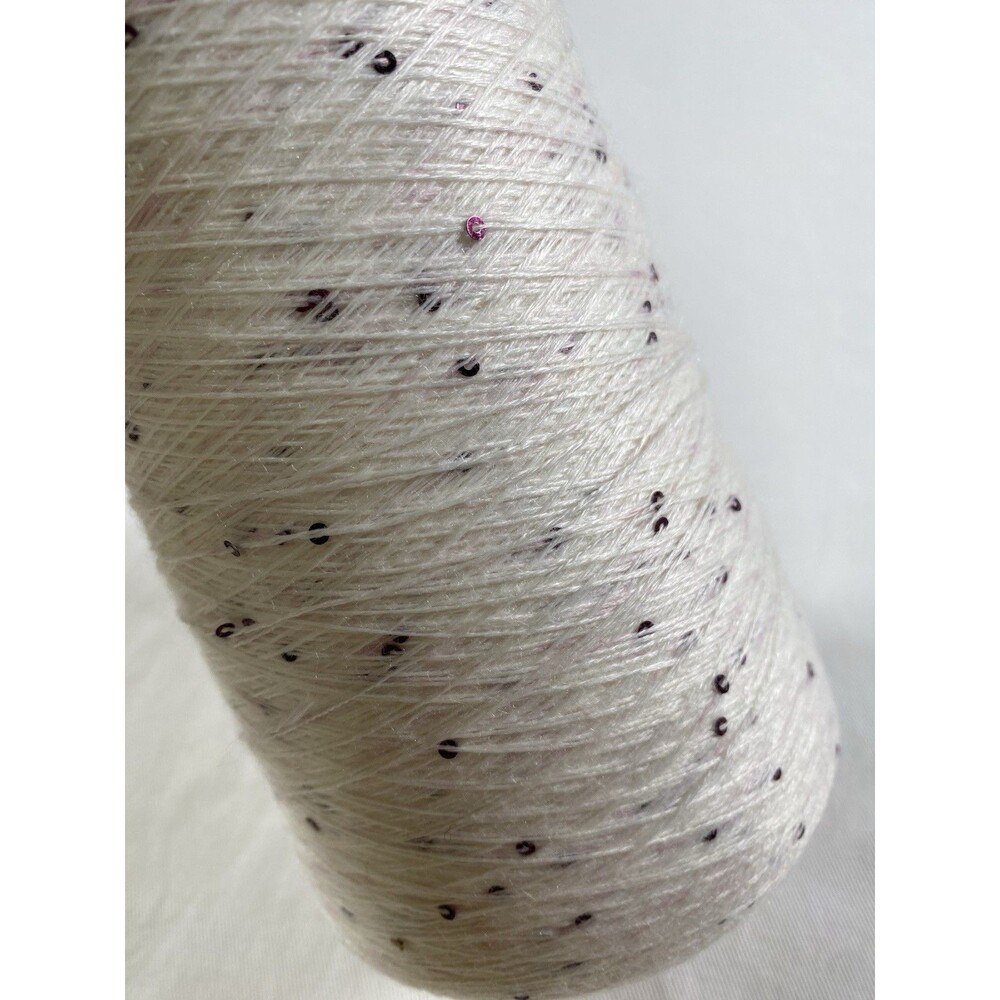 Fancy Cone Yarn Spool Yarn White Purple Sequins 330g Net Weight #694